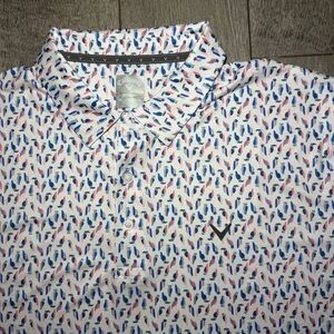 Callaway Mens XL Polo All Over Print Opti-Dri Stretch Cooling Golf Shirt Birds